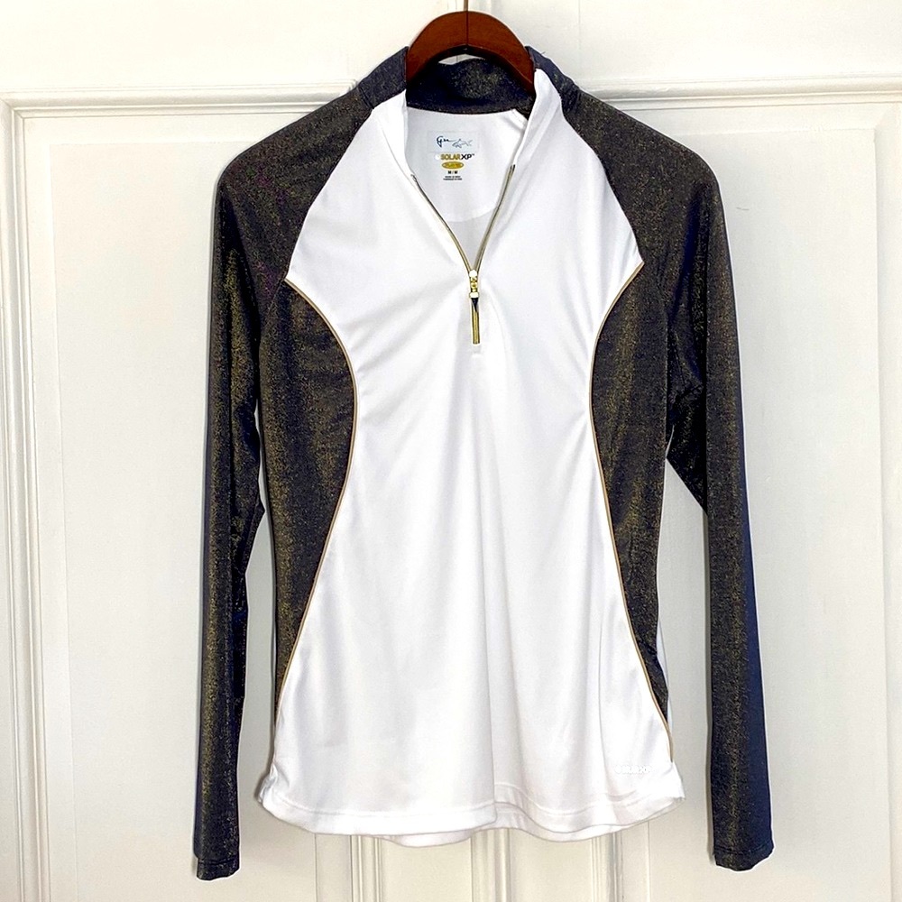 Greg Norman Performance Solar XP Long Sparkly Sleeves. 1/4 Zip Pullover